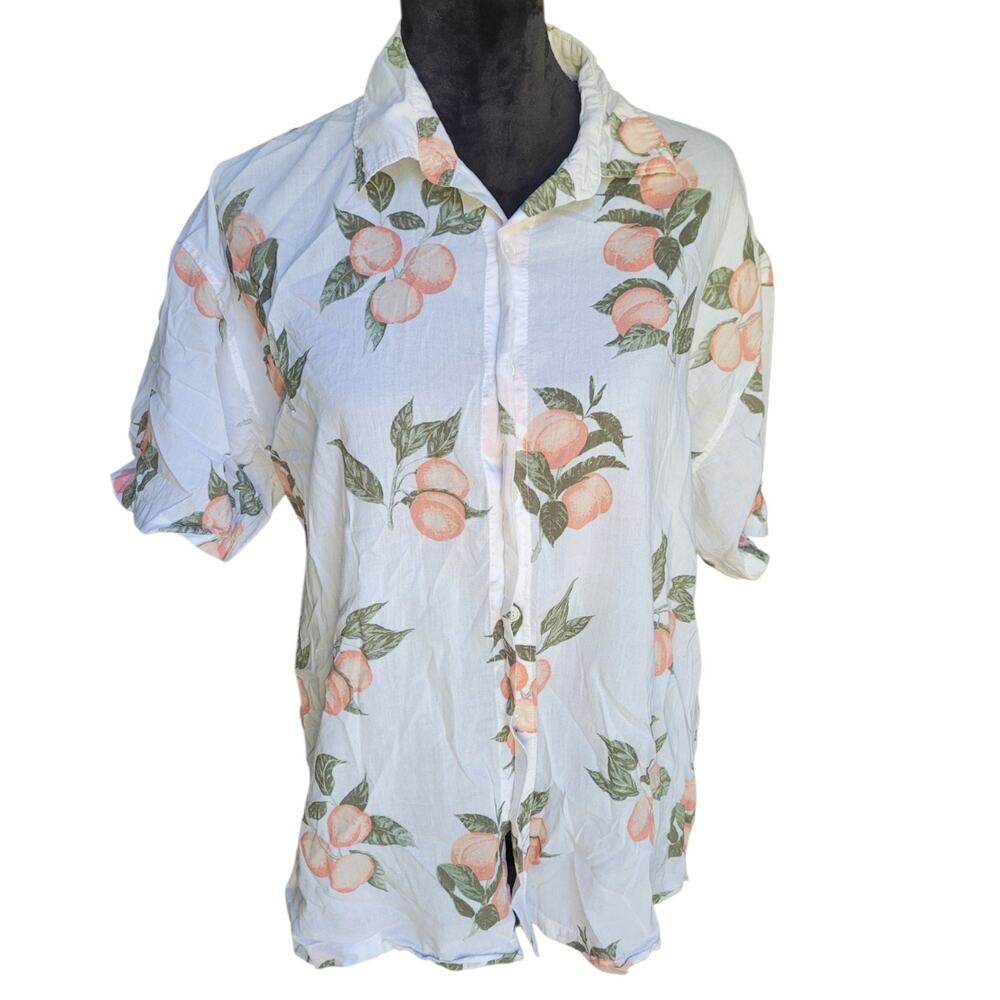 Abercrombie & Fitch Men's M Oversized Peach Print Button Up Shirt Short Sleeve